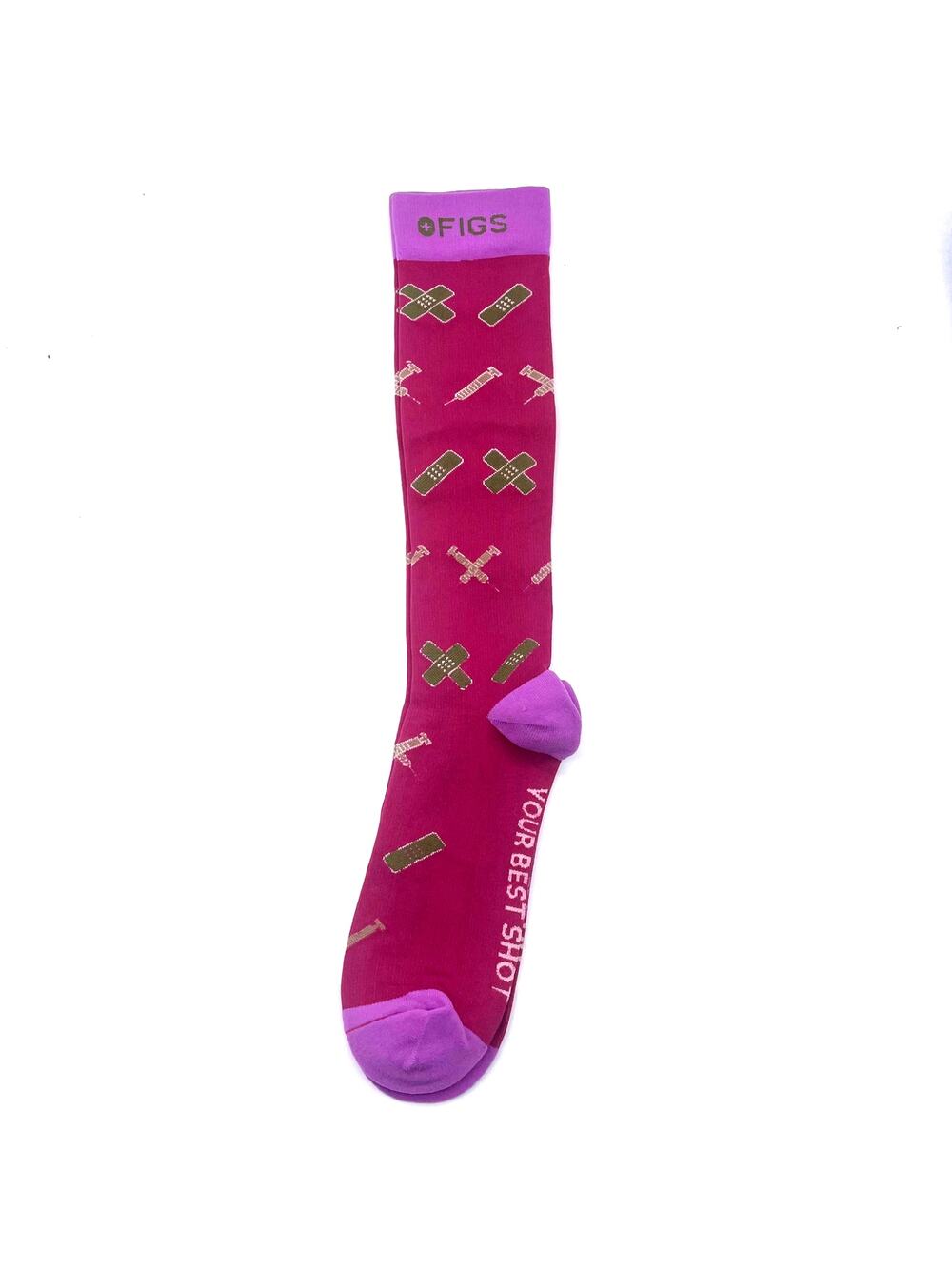 1 Pair FIGS Compression Pink & Purple Socks Size L